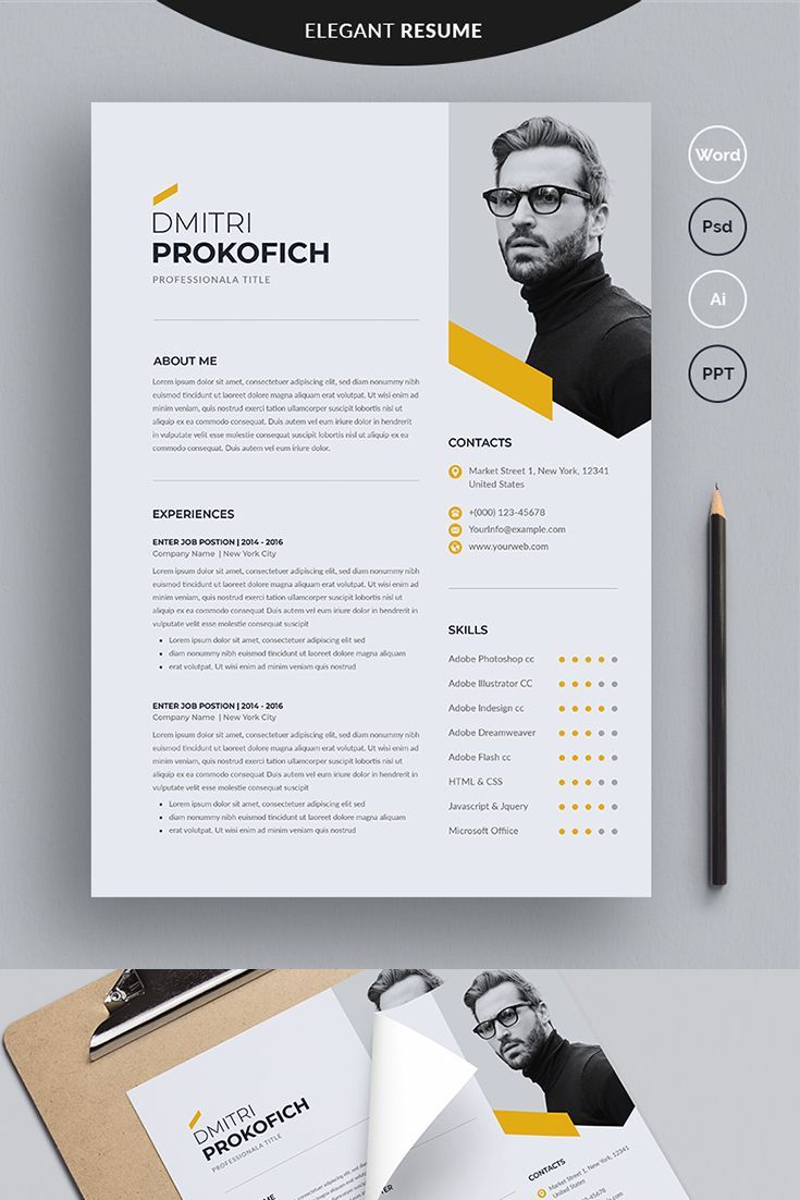 a clean and modern resume template with yellow accents