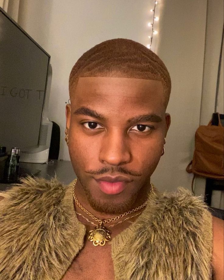 Black Ginger Hair Men, Men Hair Colors Ideas, Short Dyed Hair Men Black, Hair Color Ideas For Brown Skin Tone Men, Hair Dye Ideas For Short Hair Men, Black Man With Dyed Hair, Brown Hair Men Black, Hair Color Ideas For Black Hair Men, Black Man Blond Hair