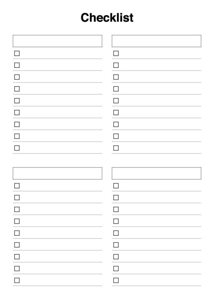 the printable checklist is shown in black and white, with two lines on each side