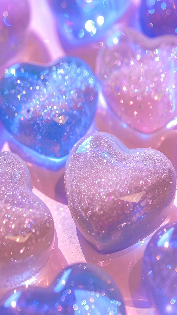 blue and pink heart shaped candies are on display in the light up tablecloth