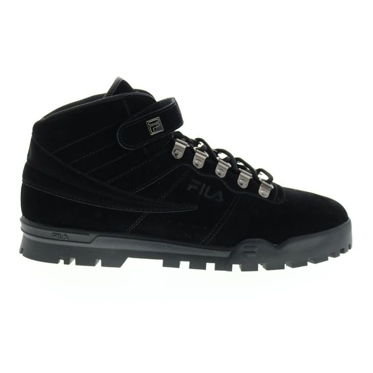 Model Name: V13 Boot Fs Model Number: 1hm01832-001 Material: Synthetic Color: Black Black Black Condition: New With Box Width: Medium (D, M) Fila Was Founded In 1911 In Italy By The Fila Brothers. They Are One Of The World's Largest Sportswear Manufacturing Companies. Fila Has Become Synonymous With Performance And Sophistication. They Use Premium Fabrics Designed To Radiate The Sophistication Of Italian Craftsmanship. Fila Is Committed To Standing Out, And Not Blending In. Black Suede High-top Sneakers, Black Suede High-top Sneakers With Studded Outsoles, Black Suede Sneakers For Winter, Black Cushioned Boots For Streetwear, Black Cushioned Streetwear Boots, Suede Boots With Branded Insole For Streetwear, Black High-top Boots With Cushioned Footbed, Black Ankle Boot High-top Sneakers For Outdoor, Black Suede Sneakers For Outdoor