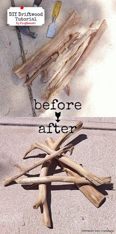 the before and after pictures show how to make driftwood