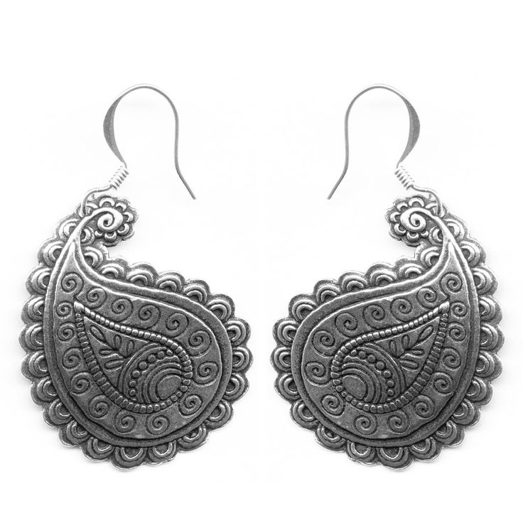 Oberon Design Britannia Metal Jewelry, Earrings, Paisley Silver Metal Plug Earrings As Gift, Silver Teardrop Plug Earrings As A Gift, Silver Pewter Earrings As Gift, Silver Pewter Earrings For Gift, Silver Dangle Earrings In Brass, Silver Teardrop Earrings For Pierced Ears, Nickel Free Antique Silver Jewelry, Silver Brass Pierced Earrings, Antique Silver Metal Earrings As Gift