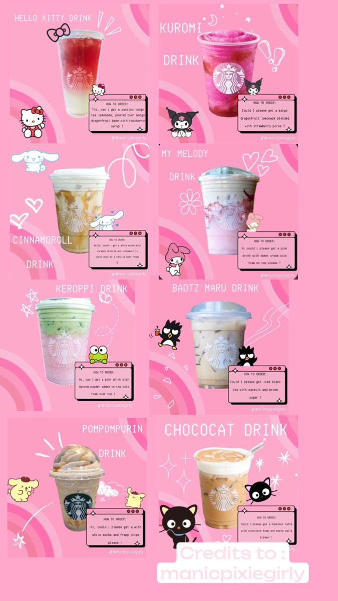 an info sheet showing the different types of drinks in each drinker's cup