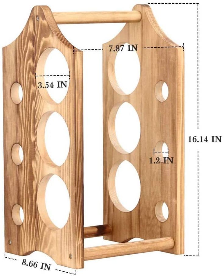 a wooden rack with holes on it and measurements