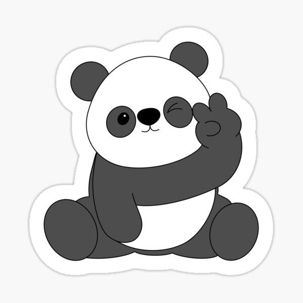 a black and white panda bear sitting on the ground with its paws up sticker