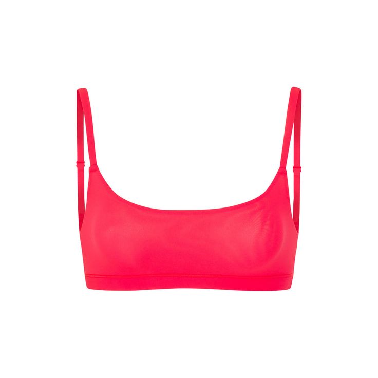 Fits Everybody Scoop Neck Bra - Ultra Pink | SKIMS Spring Seamless Low-cut Swimwear, Spring Seamless Bra, Trendy Seamless Scoop Neck Swimwear, Low-cut Nylon Bra, Summer Fitted Scoop Neck Bra, Summer Nylon Tops Bra Friendly, Summer Nylon Tops, Bra Friendly, Beachwear Bra With Adjustable Straps, Low-cut Top With Adjustable Straps For Summer