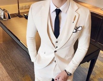 BlingFashionStore - Etsy 3 Peace Suit For Men Wedding, Cream Color Suits For Men, Cream Suit Men Wedding, Elegant Wedding Suit, Mens White Suit, Men Wedding Suit, White Wedding Suit, Cream Suit, Wedding Clothing