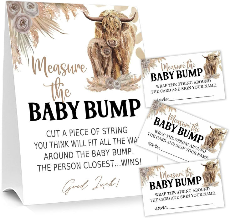 three baby bump cards with an image of a yak and the words, measure the baby bump