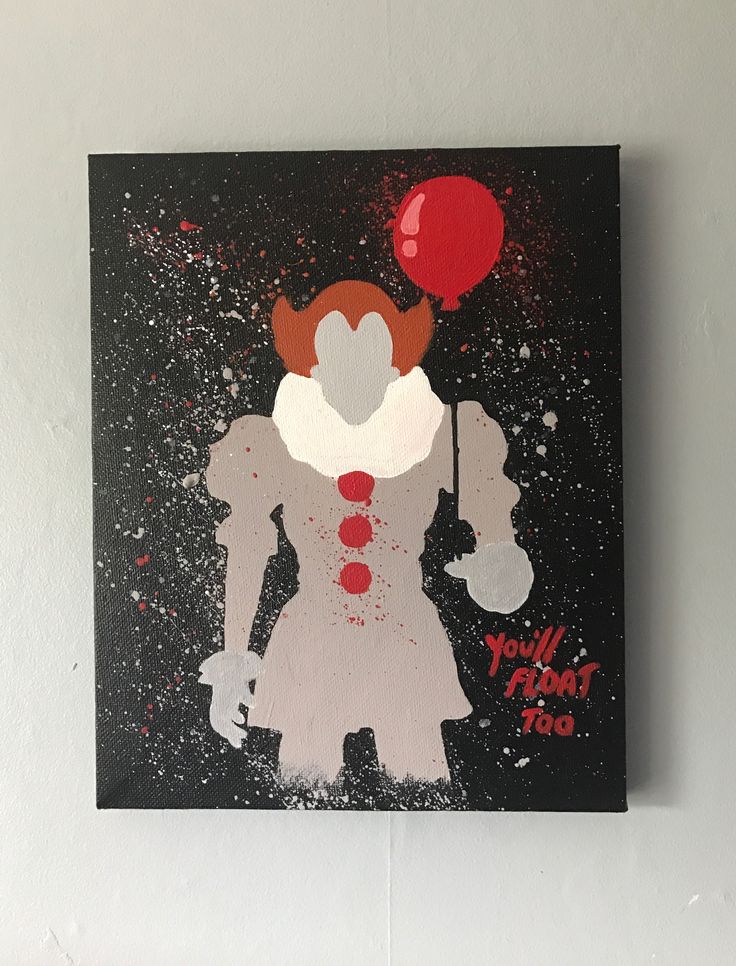 a painting of a clown holding a red balloon