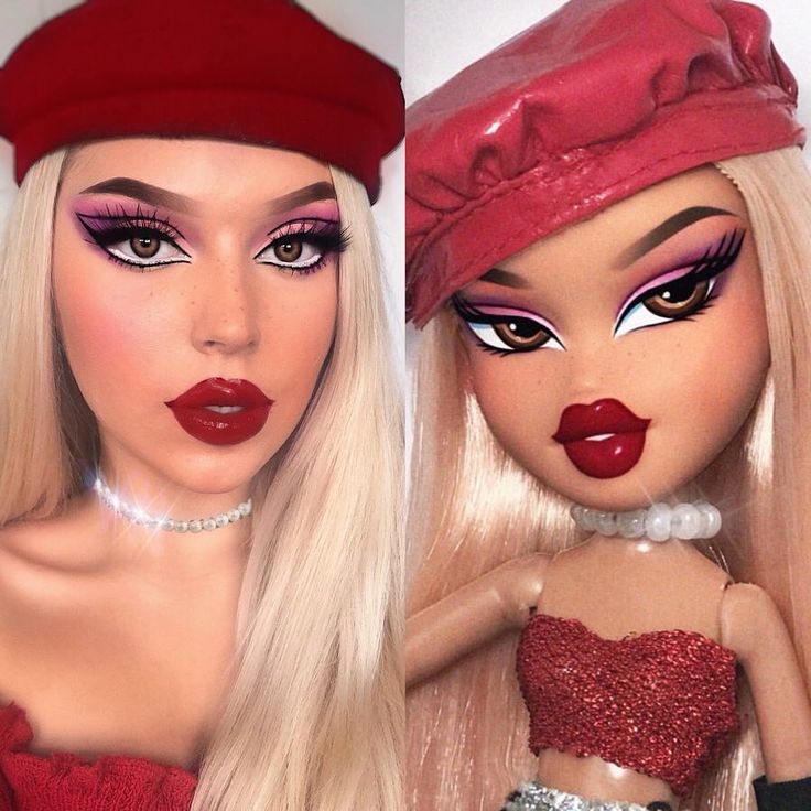 Influencers are doing their makeup like Bratz dolls for the Instagram #BratzChallenge, and you gotta see this! Bratz Doll Halloween Costume, Bratz Doll Makeup, Black Bratz Doll, Bratz Doll Outfits, Brat Doll, Doll Halloween Costume, Bratz Girls, Barbie Makeup, Makeup Challenges