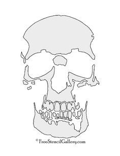 a black and white drawing of a skull with teeth