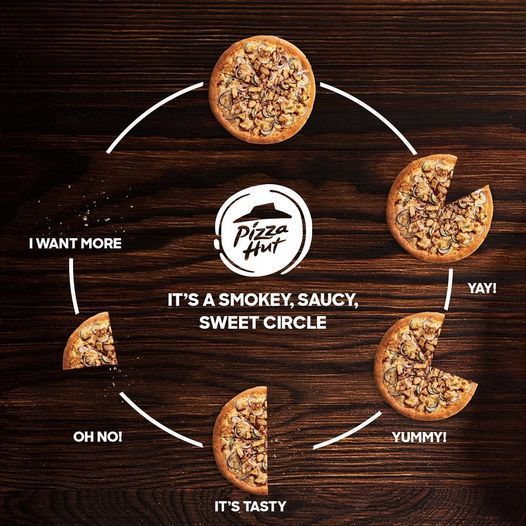 the pizza hut's logo is shown on top of several small pieces of pie