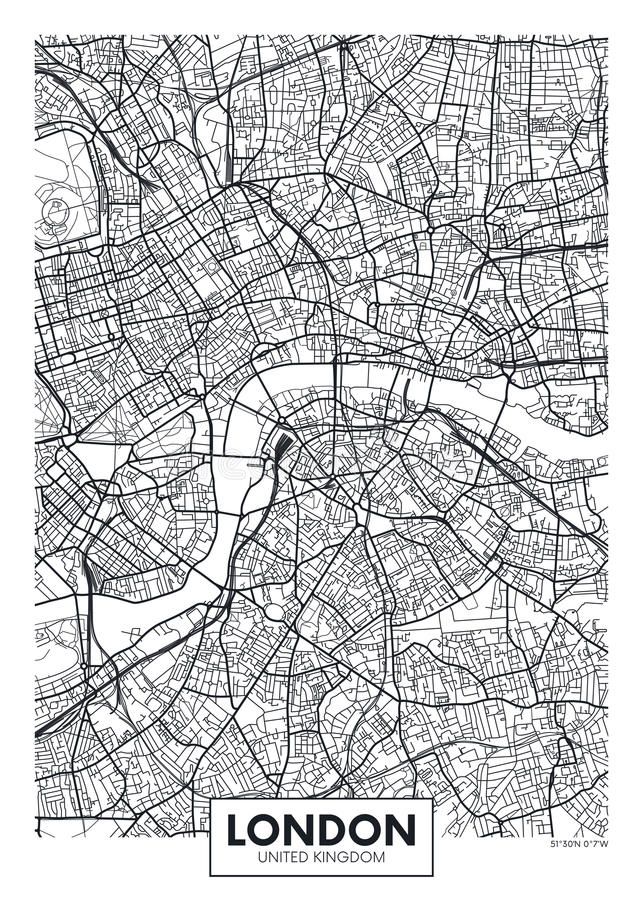 a black and white map of london, england with the name london on it's side