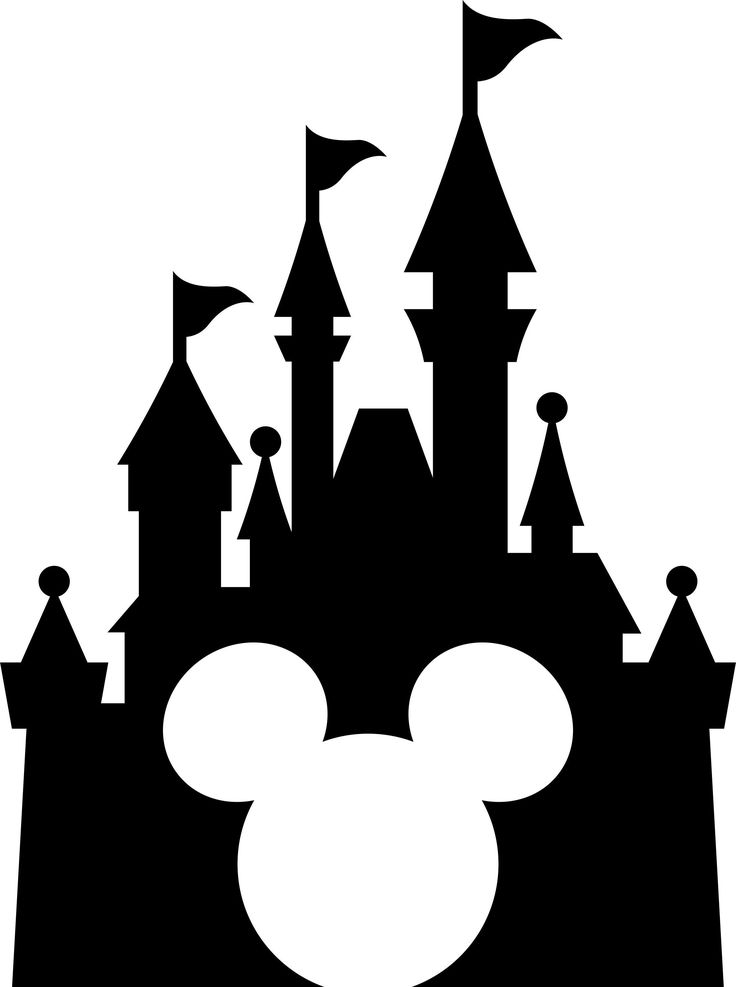 the silhouette of mickey mouse's castle with its flag flying in the wind at disney world