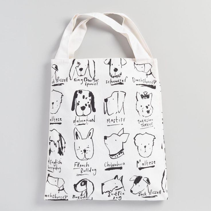 a tote bag with dogs drawn on it