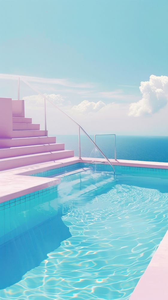 an empty swimming pool with steps leading up to the water