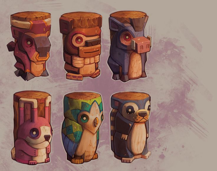 four different types of totems are shown in this drawing