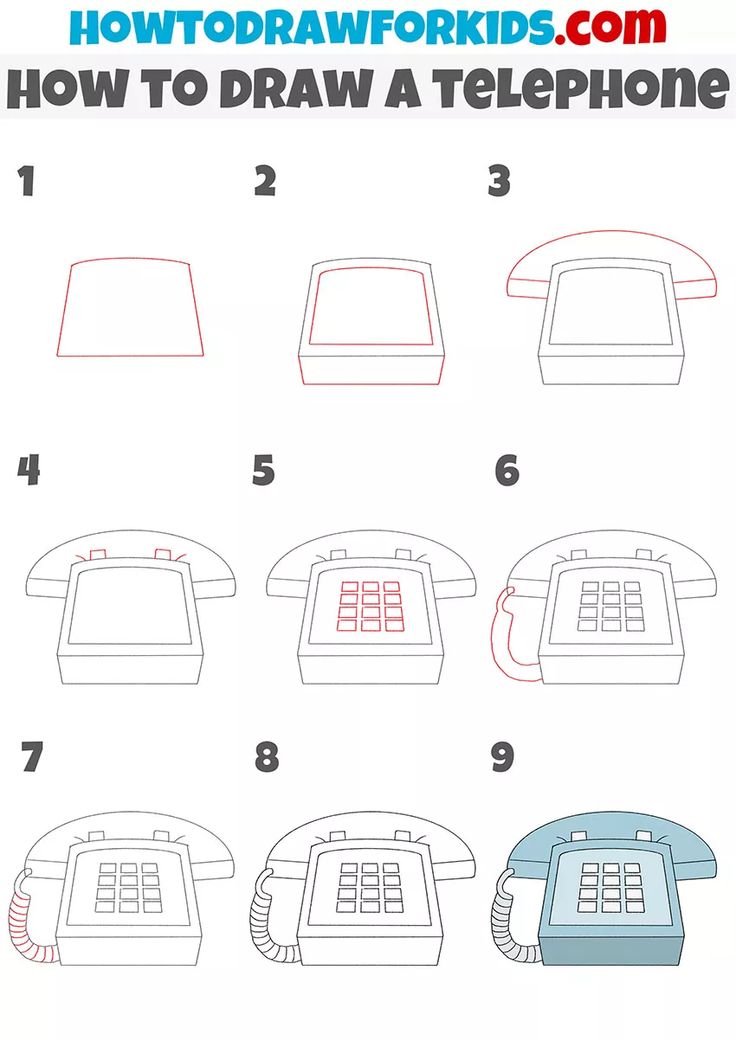 how to draw an old phone for kids with step - by - step instructions and pictures