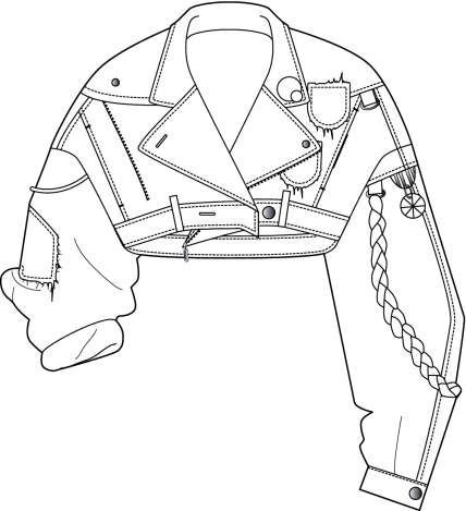 a drawing of a jacket with buttons on the front and back, in black and white