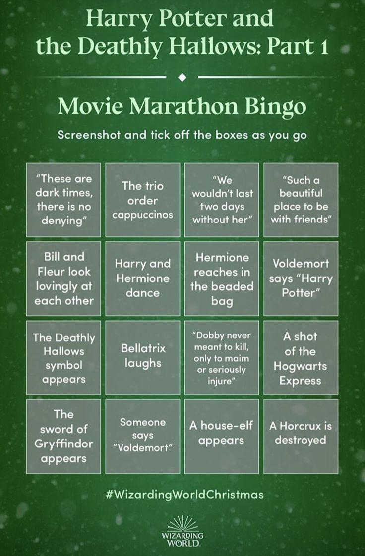 harry potter and the deathly hallows part 1 movie marathon bingo