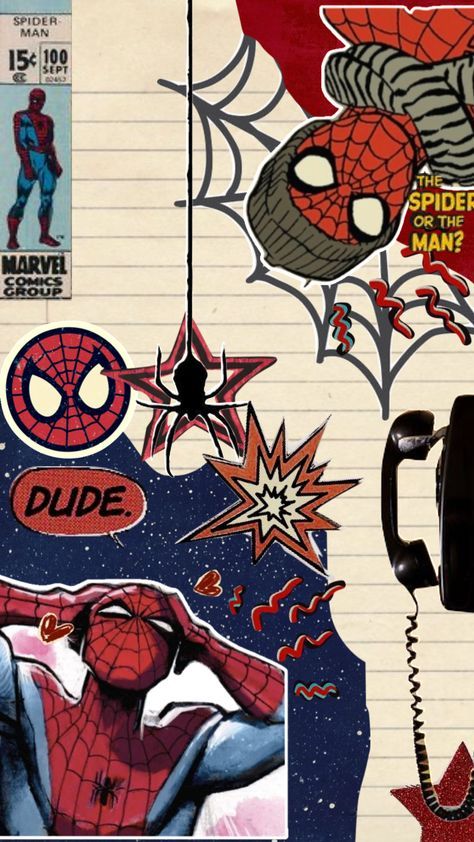 the spiderman phone is next to some stickers and magnets on a sheet of paper