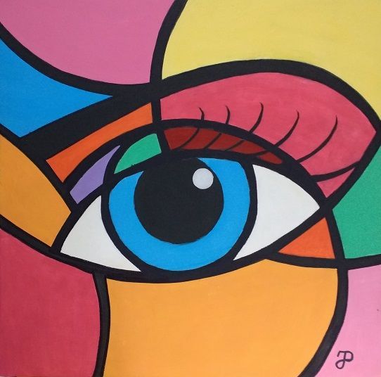 a painting of an eye with bright colors