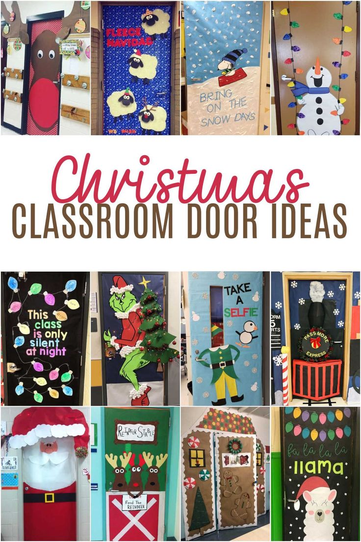 christmas classroom door decorations with text overlay