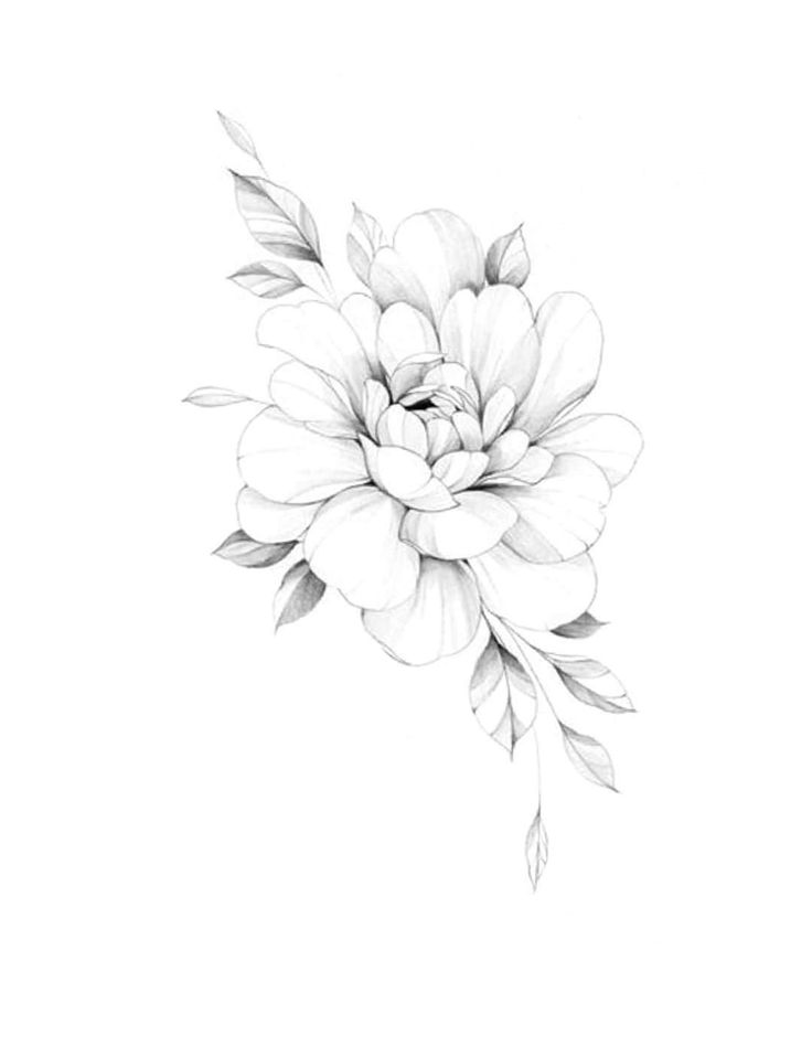 a black and white drawing of a flower