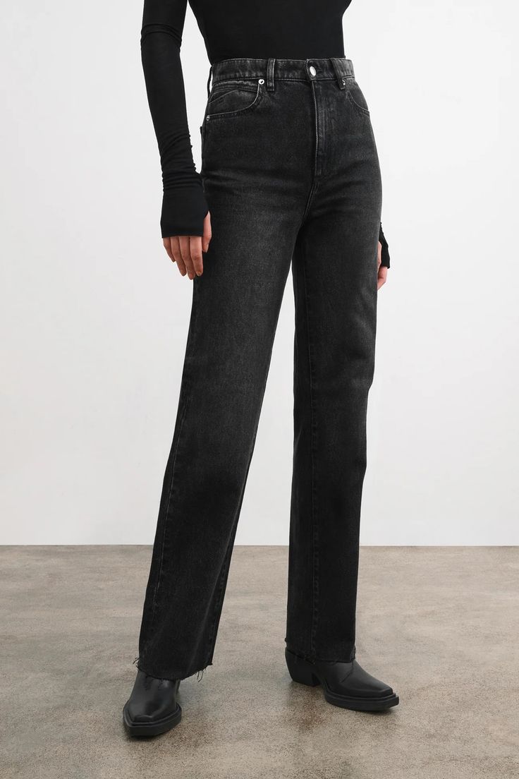 Black High Rise Straight Leg Jeans - Rowan Jeans | Marcella Washed Black Straight Jeans For Fall, Straight Washed Black Jeans For Fall, Classic Mid-rise Washed Black Flare Jeans, Washed Black Straight Leg Cropped Jeans For Fall, Black Cropped Straight Hem Jeans With Five Pockets, Black Cropped Jeans With Five Pockets, Black Cropped Jeans With Straight Hem, Black Cropped Jeans With Frayed Hem For Fall, Black Flare Jeans For Fall