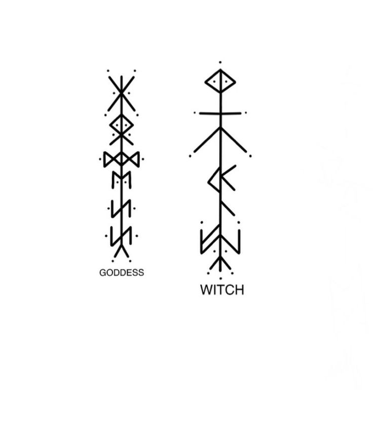 the symbols for witches and godies are drawn in black ink on a white background