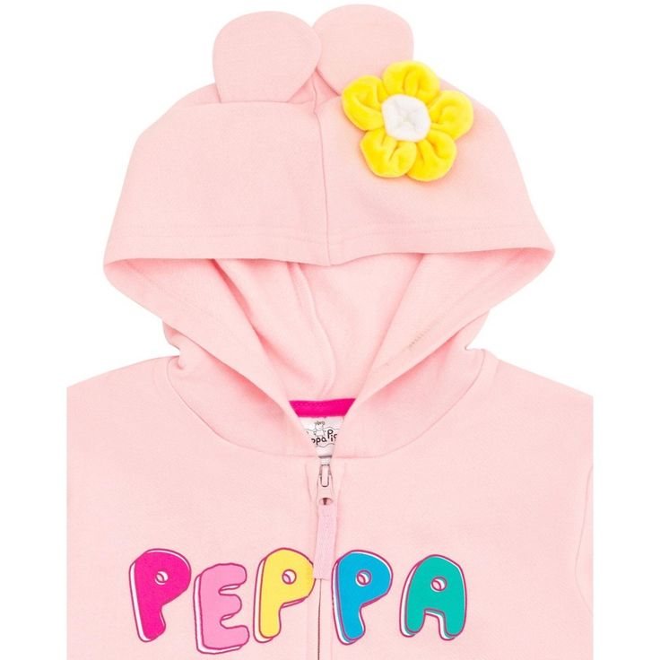 Your little one is ready to learn, play, and oink in this Peppa Pig Hoodie! Join Peppa on her latest adventures with her brother George Pig, and her animal friends Suzy Sheep, Rebecca Rabbit, and Candy Cat. Wearing this cute, comfy and stylish long sleeve graphic hooded sweatshirt, your child will shine as they create fun new memories. Playful Pink Sweatshirt For Playtime, Playful Hooded Fleece Sweatshirt, Playful Pink Hoodie With Cartoon Print, Playful Cartoon Print Sweatshirt For Playtime, Playful Sweatshirt For Spring Playtime, Cute Pink Fleece Outerwear, Cotton Hoodie For Playtime, Playful Hoodie With Drawstring Hood For Playtime, Pink Casual Hoodie For Playtime