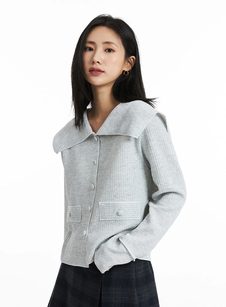 Lovely Collar Buttoned Cardigan OO323 - Korean Women's Fashion | LEWKIN Long Sleeve Tops With Button Closure For Work, Lapel Collar Blouse For Office Wear In Fall, Fitted Cardigan For Office, Solid Color Lapel Collar Blouse For Fall, Lapel Collar Cardigan With Button Closure For Fall, Solid Lapel Collar Blouse For Fall, Fall Cardigan With Button Closure And Lapel Collar, Solid Color Blouse With Lapel Collar For Fall, Fall Workwear Blouse With Button Closure