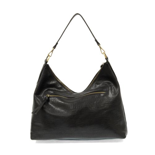 This oversized, slouchy, cool hobo bag is made of tumbled buffalo grain black vegan leather, which gives it that casual boho chic look! With two included removable shoulder straps, you can wear it as a short shoulder bag or a crossbody bag. Dimensions: 13.5 in. H x 16 in. W x 3.5 in. D 2 Removable shoulder straps: Non-adjustable short shoulder strap drop: 10 in. Adjustable long shoulder strap: 21-25 in. 2 Interior open pockets Interior zip closure pocket Zippered Top Closure Exterior back zipper Casual Textured Leather Hobo Bag For On-the-go, Casual Textured Leather Hobo Bag, Versatile Hobo Bag With Zipper Closure, Hobo Bag With Zipper Closure For On-the-go, Casual Textured Leather Hobo Bag For Everyday Use, Trendy Textured Leather Hobo Shoulder Bag, Everyday Hobo Bag With Zipper Closure, Trendy Hobo Bag For On-the-go, Hobo Bag With Zipper Closure