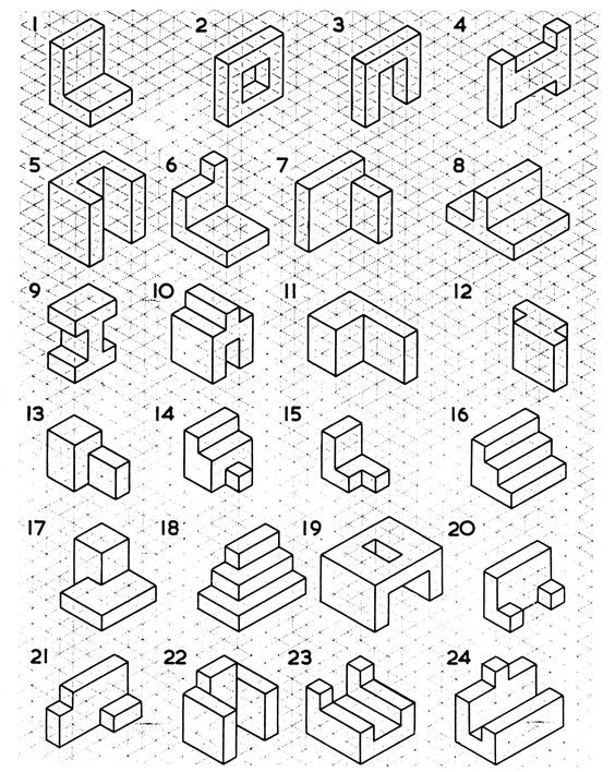 an illustrated diagram showing the different shapes and sizes of cubes, which can be used to