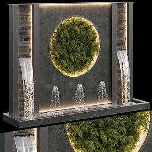 an artistic rendering of a fountain with moss growing on it