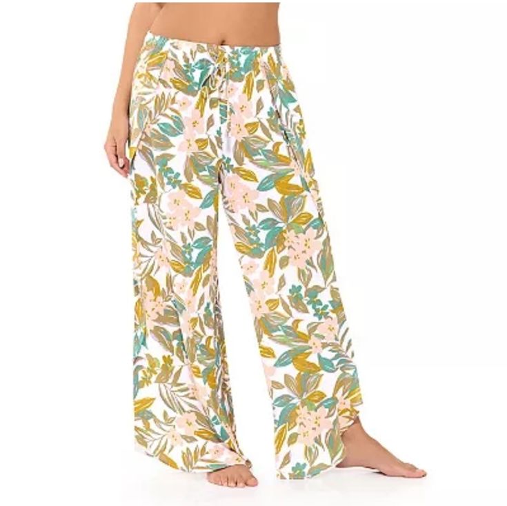 These Really Cute Pants Are New With Tags. The Brand Is Freshwater. These Pants Are Perfect For Summer, Vacation, Picinics, And Beach Wear. Size Is Womens Plus 2x 20w/22w Casual Tropical Print Bottoms For Day Out, Relaxed Fit Bottoms For Beach Lounging, Wide Leg Summer Lounging Bottoms, Relaxed Fit Beach Lounging Bottoms, Casual Lounging Pants For Beach Season, Summer Tropical Print Long Pants, Summer Pants With Tropical Print For Beach Season, Green Tropical Print Pants For Vacation, Green Bottoms For Vacation