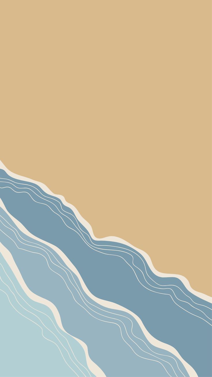 an abstract painting with wavy lines in blue and beige