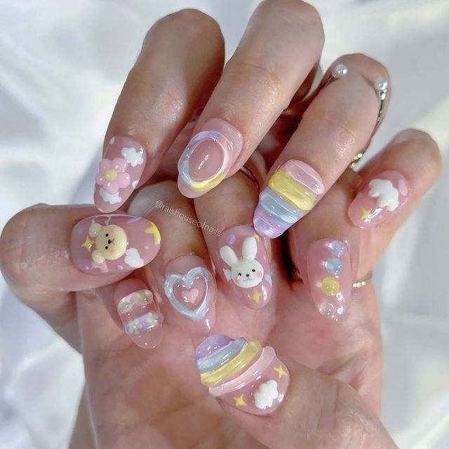 Korean 3d Nail Art, Japanese Nail Art Kawaii, Jelly Press On Nails, Link Cute, Kawaii Nail Art, 3d Flower Nails, Anime Nails, Japanese Nail Art, Korean Nails