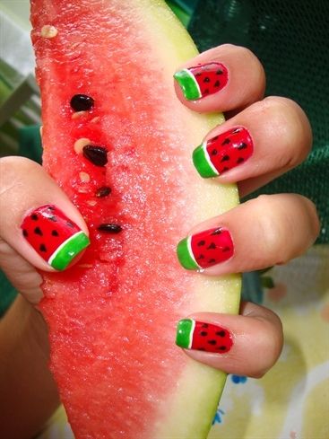 watermellon nails Watermelon Nails, Watermelon, We Heart It, Lost, Nail Art, Nails, Green, Red, Instagram