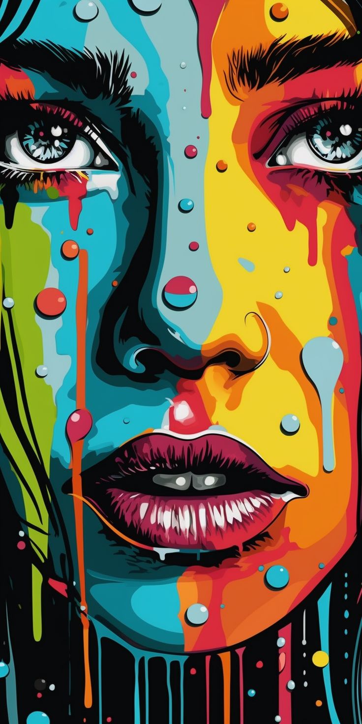 a woman's face with colorful paint splattered all over her body and eyes