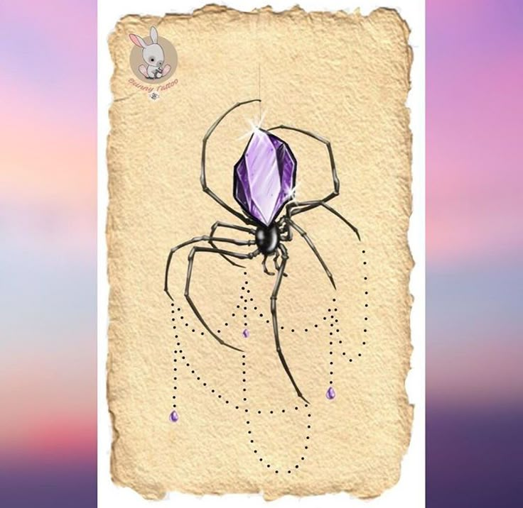 a drawing of a purple spider on a piece of paper