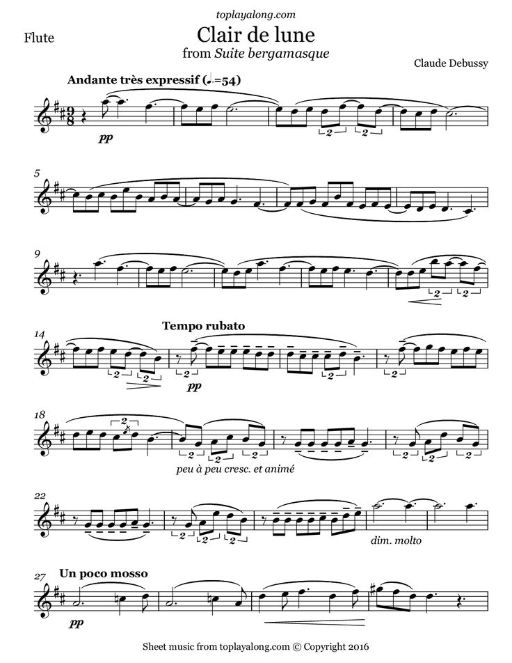 sheet music for violin and piano with notes in the bottom right hand corner, which reads clair de lune