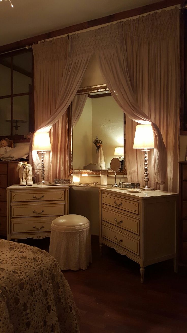 a bedroom scene with focus on the vanity