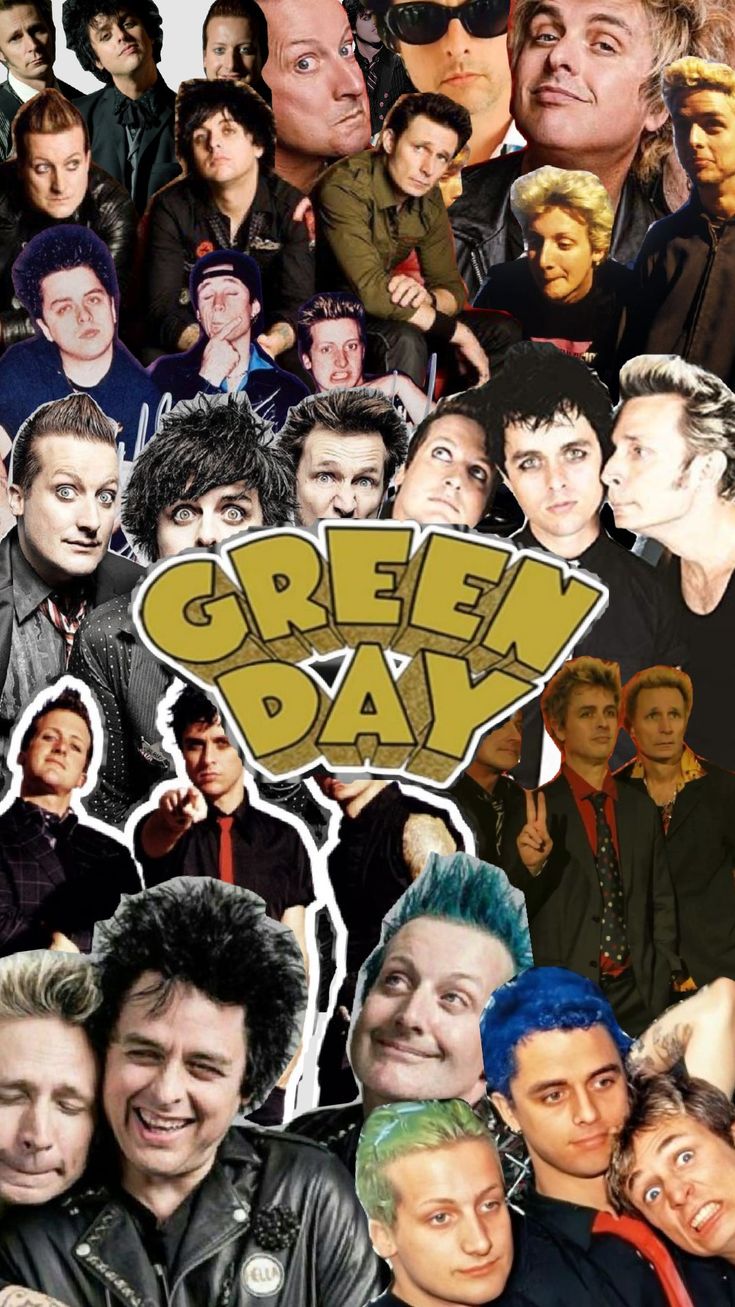 a collage of people with the words green day