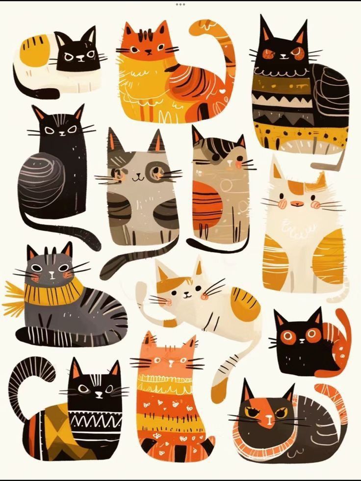 an image of many cats that are in the same color and pattern as each other