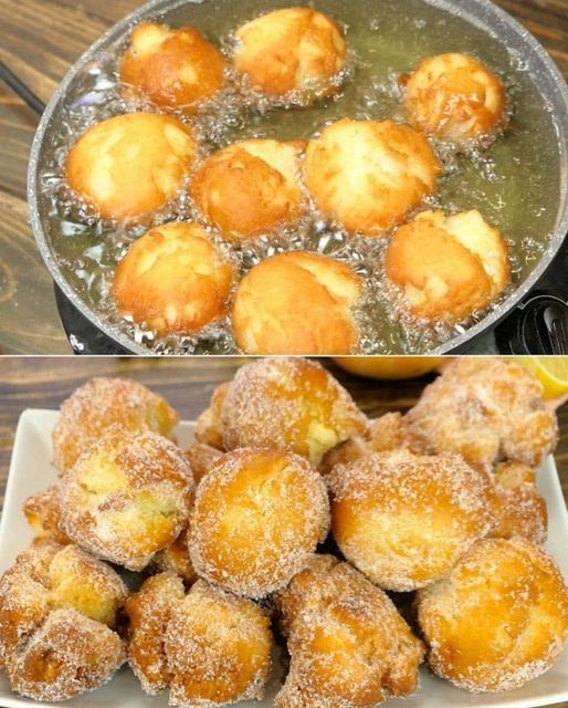 there are two pictures of different foods in the same pan and one is filled with doughnuts