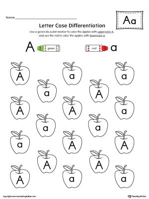 an apple worksheet with letters and numbers to be used for the letter recognition