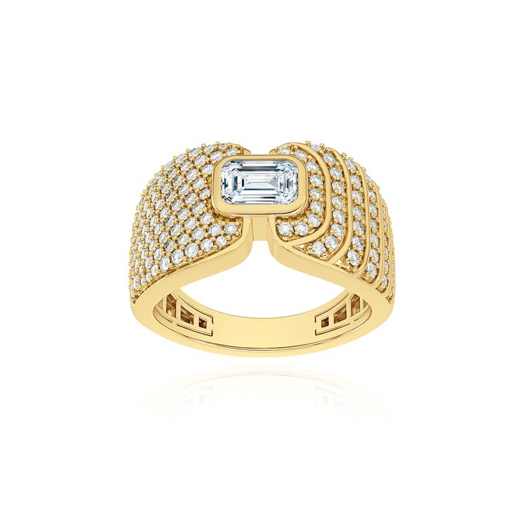 Adiré Asymmetrical Pavé Ring Ring ALMASIKA Luxury Emerald Cut Yellow Gold Ring, Luxury Yellow Gold Emerald Cut Diamond Ring, Luxury Yellow Gold Diamond Ring With Baguette Cut, Elegant Yellow Gold Emerald Ring With Brilliant Cut, Luxury Yellow Gold Baguette Cut Diamond Ring, Luxury Halo Diamond Ring, Elegant Yellow Gold Topaz Ring With Baguette Cut, Elegant Yellow Gold Topaz Ring Baguette Cut, Yellow Gold Baguette Cut Ring In Fine Jewelry Style