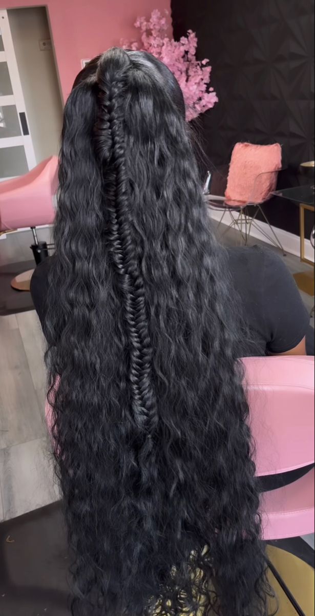 Half Up Half Down Fish Tail Braid, Half Up Half Down Hair With Fishtail Braid, 30 Inch Half Up Half Down Weave, Half Up Half Down Hair Black Women Fishtail, Fish Tail Braid Half Up, Deep Wave Wig With Fishtail Braid, Weave With Fishtail Braid, Middle Half Up Half Down, Half Up Half Down Hair Fishtail